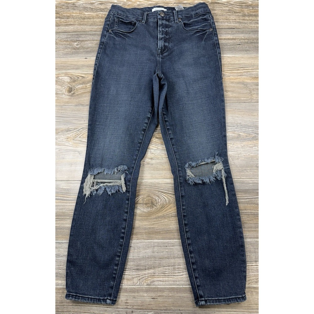Good American Good Waist Crop Jeans Women's Size 8 (26x25) Med Wash Distressed
